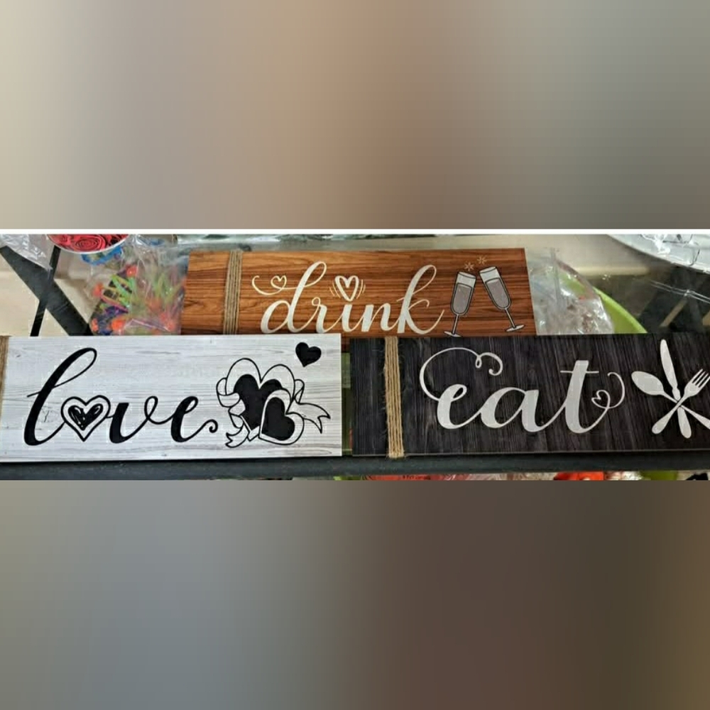 Rustic Wooden Wall Art Set - Brown, Black, and White